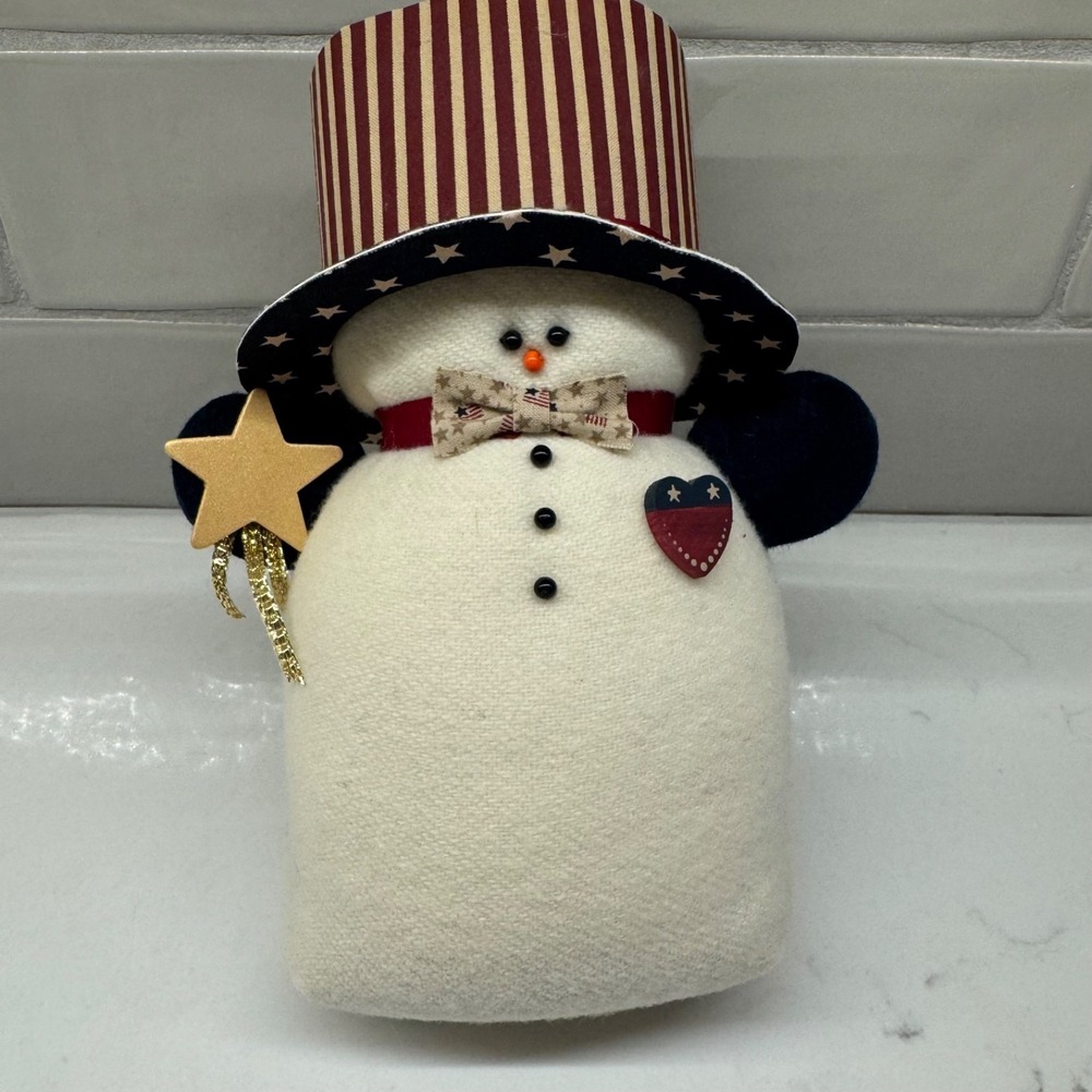 Handmade Primitive Americana Snowman Uncle Sam Patriotic‎ Folk Art Decor